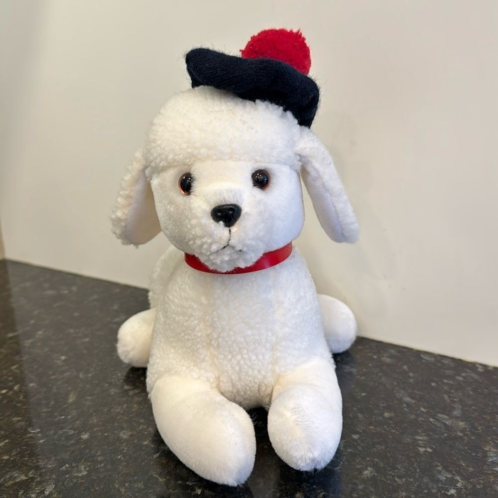 Vintage Dakin Paris Poodle White Puppy Dog Plush Stuffed Animal 10” 1987
